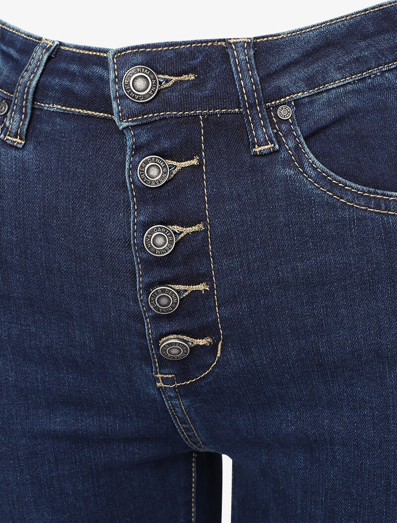 Jean skinny taille haute à fermeture boutonnée - Bleu foncé - 3