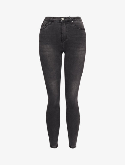 Jean skinny taille standard légèrement délavé - Gris foncé - 1