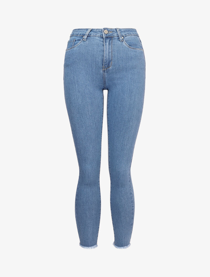 Jean skinny taille standard à bords coupe franche - Bleu clair - 4