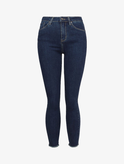Jean skinny taille standard à bords coupe franche - Bleu foncé - 4