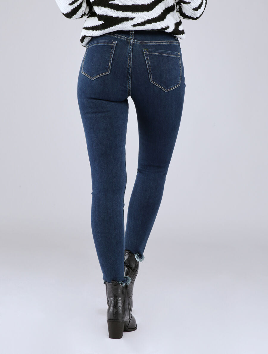 Jean skinny taille standard à bords coupe franche - Bleu foncé - 2
