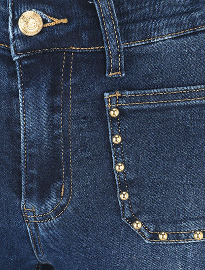 Jean à poches cloutées coupe flare - Bleu - 3