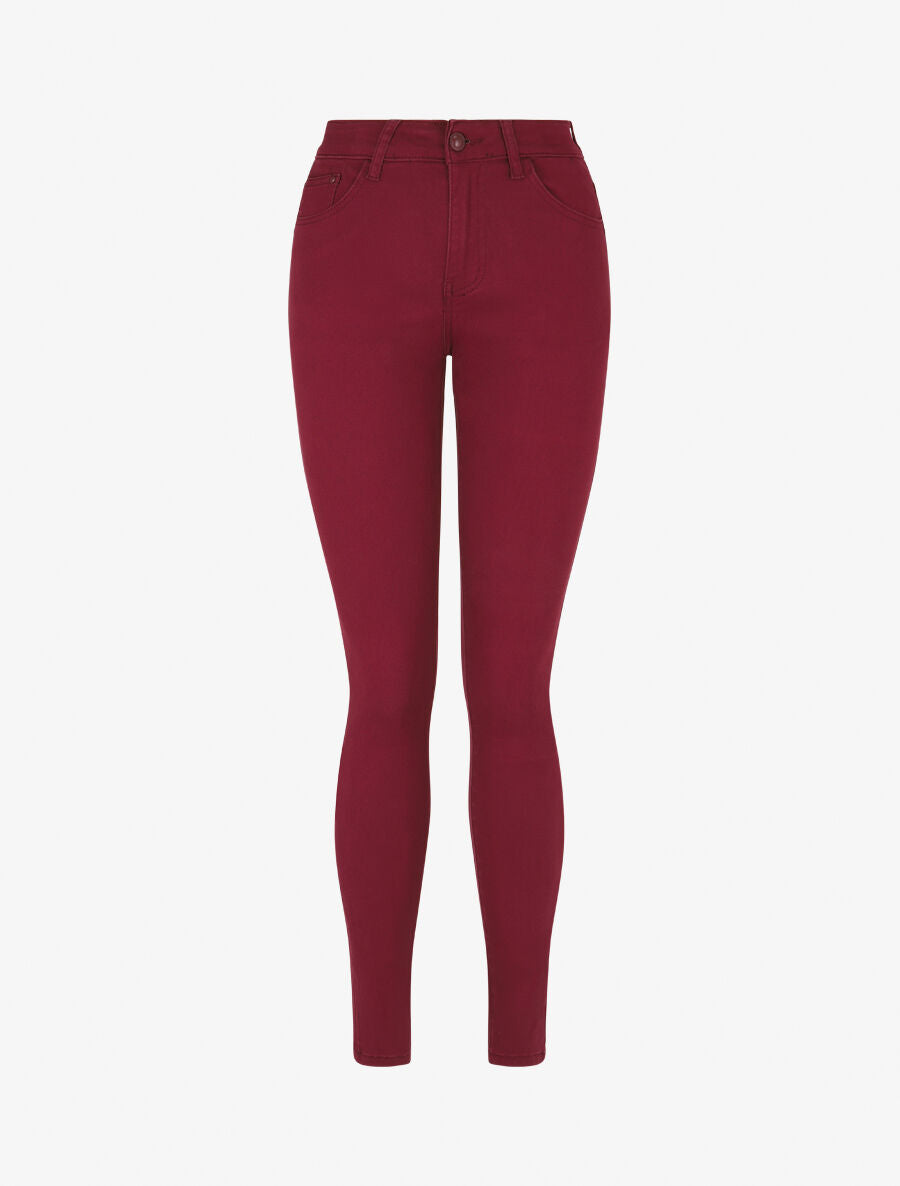 Jean uni coupe slim - Rouge grenat - 1