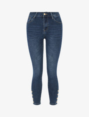 Jean push up coupe slim à boutons décoratifs - Bleu - 1