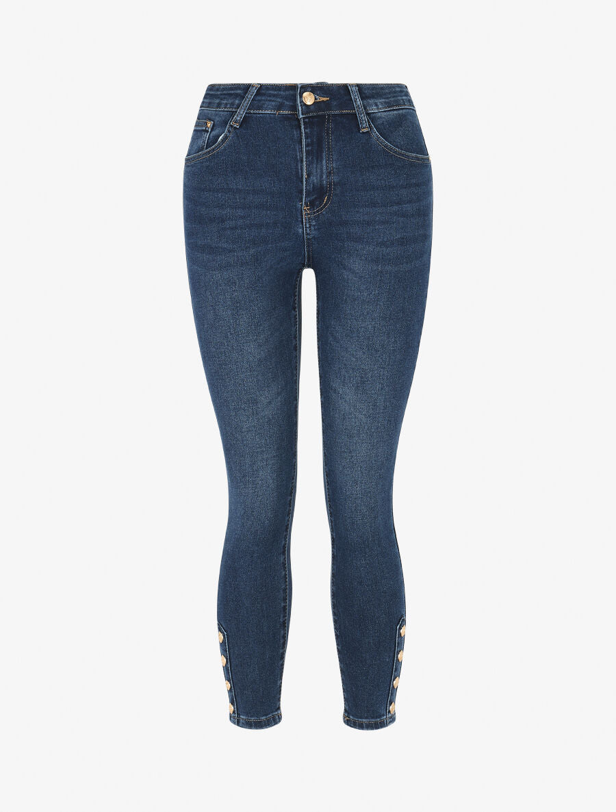Jean push up coupe slim à boutons décoratifs - Bleu - 1