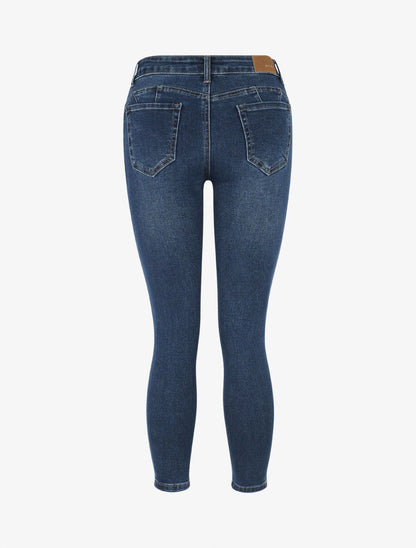 Jean push up coupe slim à boutons décoratifs - Bleu - 2