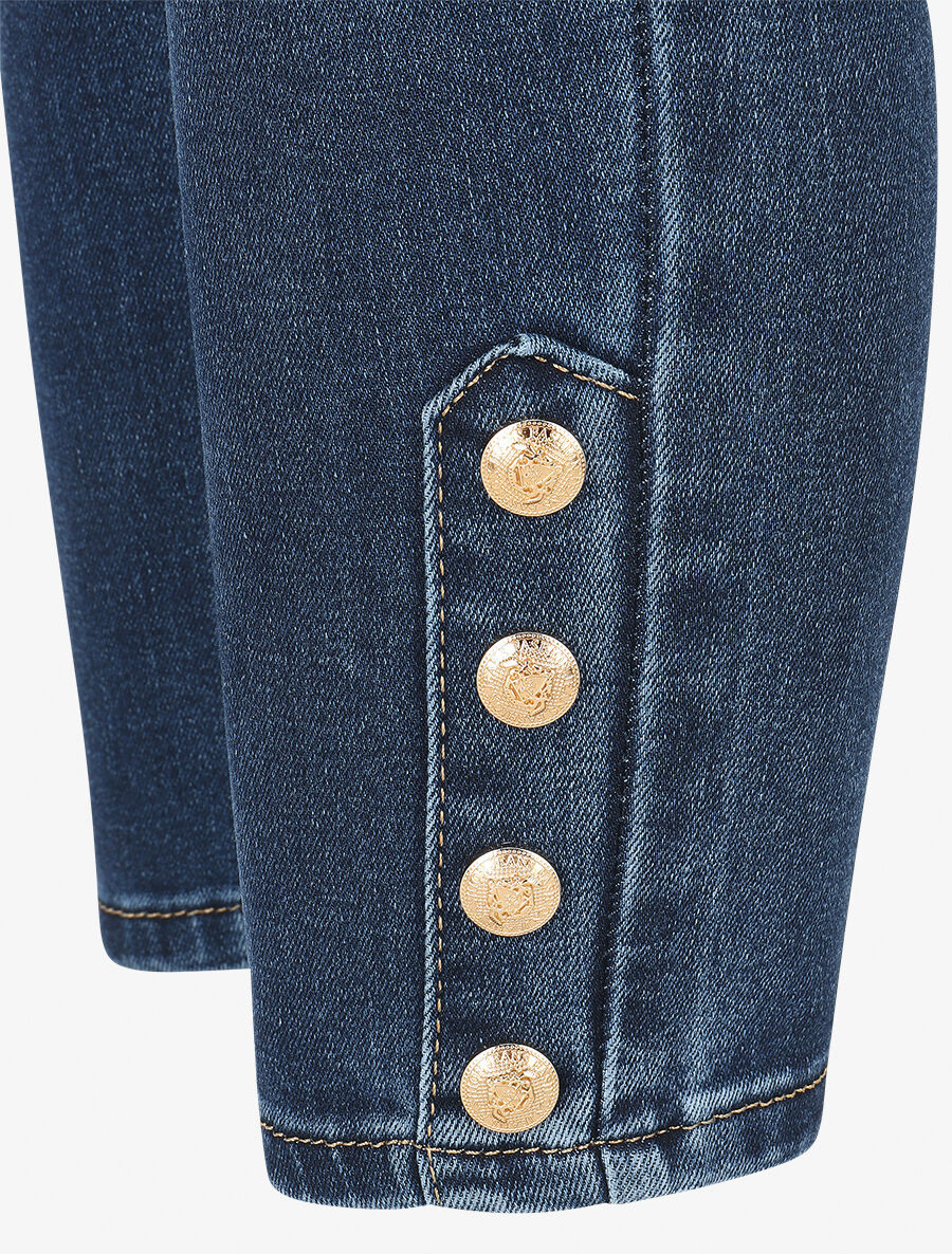 Jean push up coupe slim à boutons décoratifs - Bleu - 3
