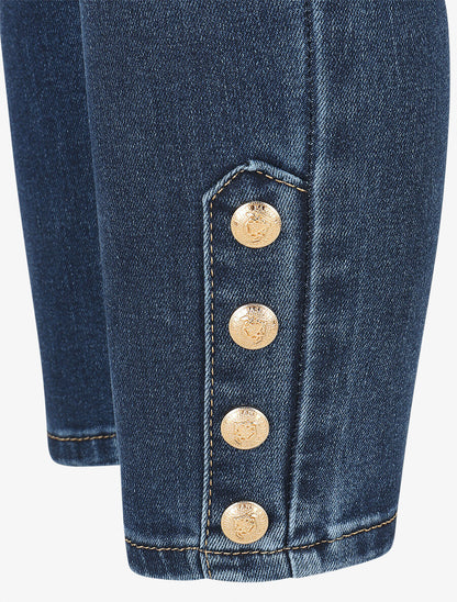 Jean push up coupe slim à boutons décoratifs - Bleu - 3