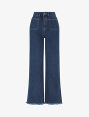 Jean wide leg à bouts effilochés coupe droite - Bleu - 4