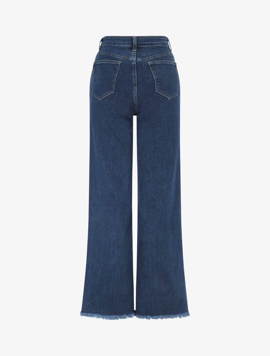 Jean wide leg à bouts effilochés coupe droite - Bleu - 2