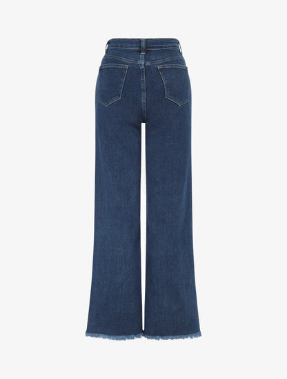 Jean wide leg à bouts effilochés coupe droite - Bleu - 2