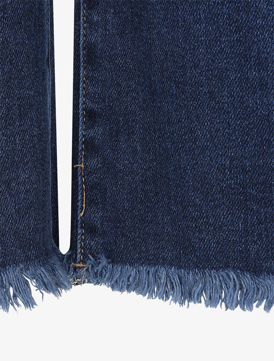Jean wide leg à bouts effilochés coupe droite - Bleu - 3