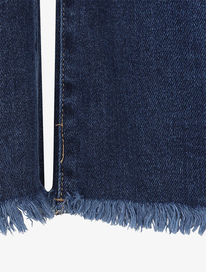 Jean wide leg à bouts effilochés coupe droite - Bleu - 3