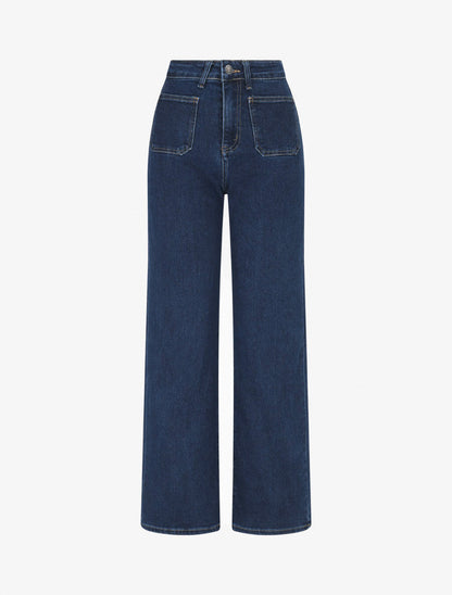 Jean wide leg taille haute coupe droite - Bleu - 1