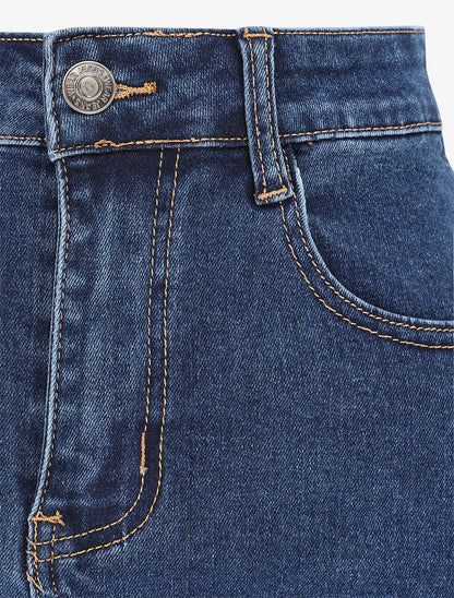 Jupe mi-longue en jean à taille haute - Bleu - 3