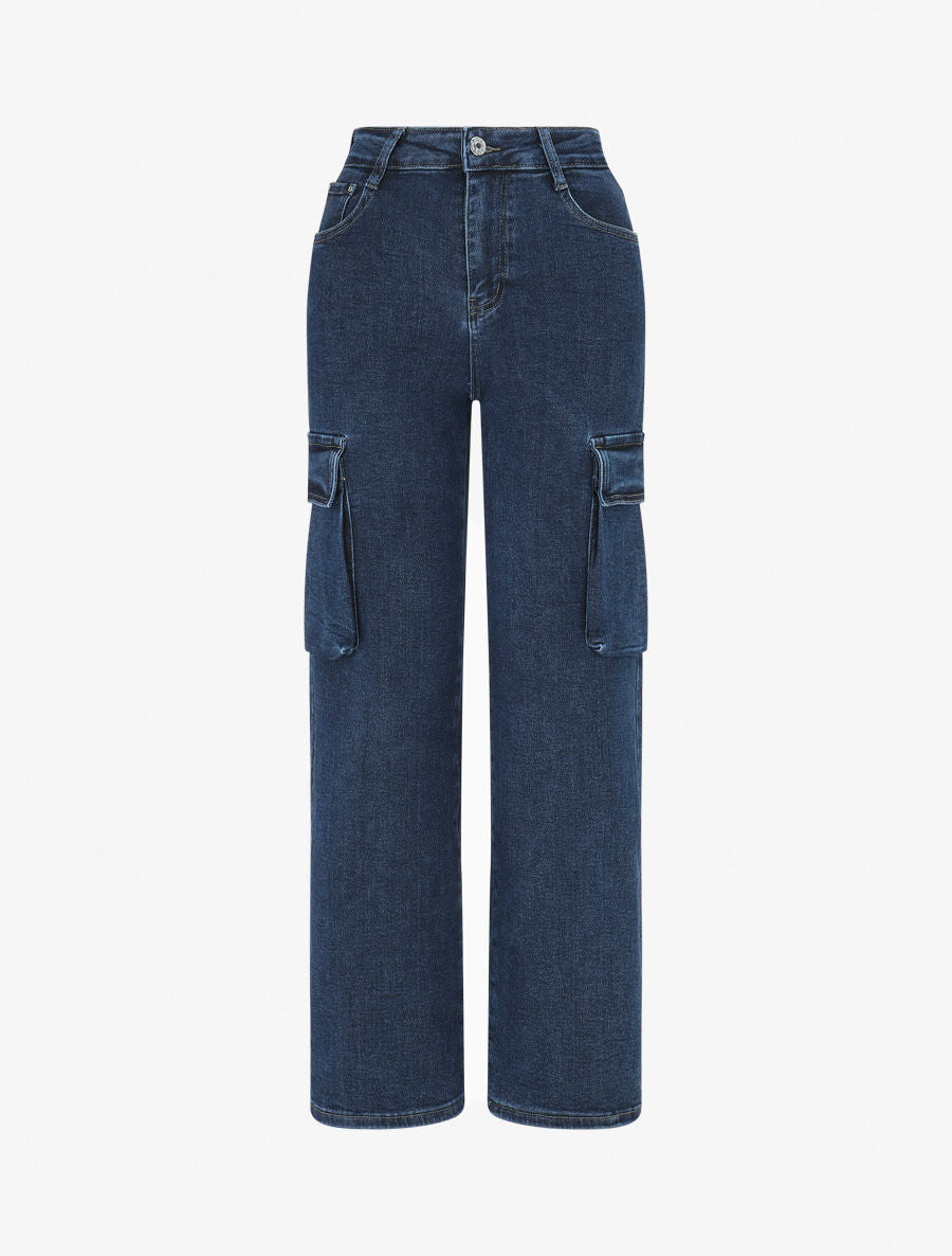 Jean wide leg à poches - Denim - 1