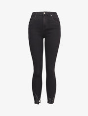 Jean skinny 7/8 à bords coupe franche griffés - Noir - 4