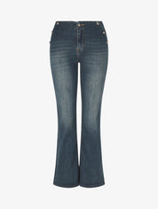 Jean délavé à boutons décoratifs coupe flare - Bleu - 4