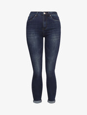 Jean skinny délavé à ourlet à retrousser - Bleu foncé - 1