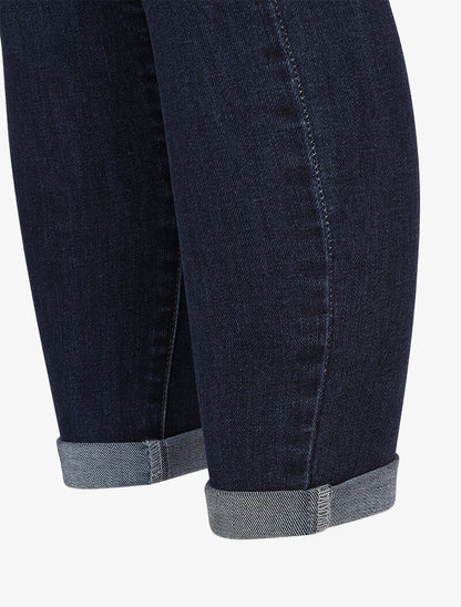 Jean skinny délavé à ourlet à retrousser - Bleu foncé - 3
