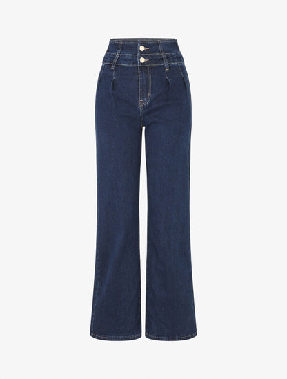 Jean à taille haute coupe droite - Bleu - 1