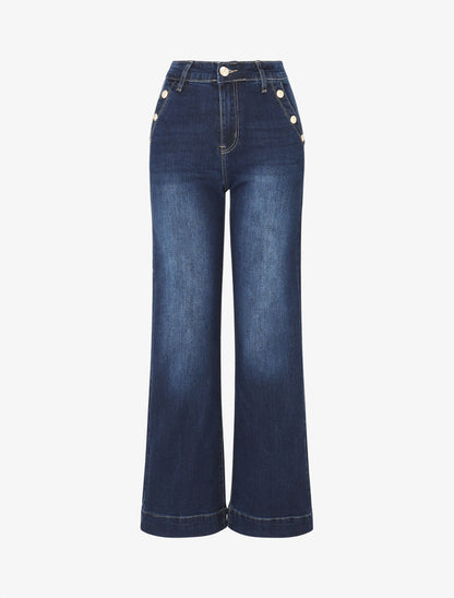 Jean standard à boutons décoratifs coupe flare - Bleu - 5