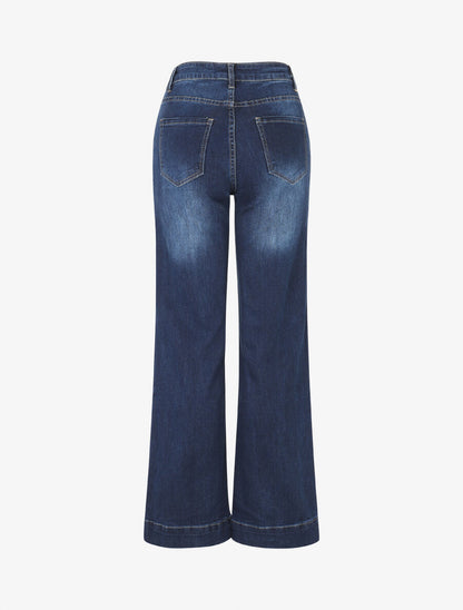 Jean standard à boutons décoratifs coupe flare - Bleu - 2