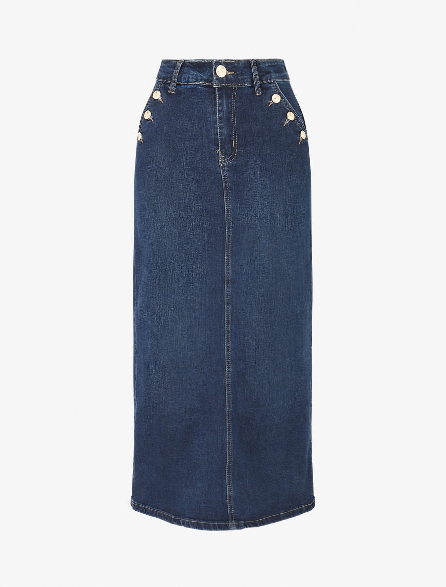 Jupe longue fendue en jean - Bleu - 4