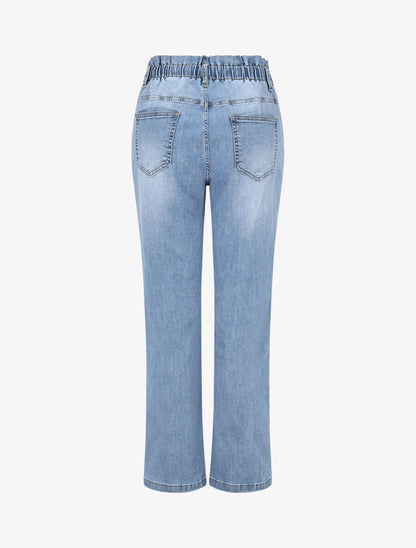 Jean droit taille haute élastiquée - Bleu - 2