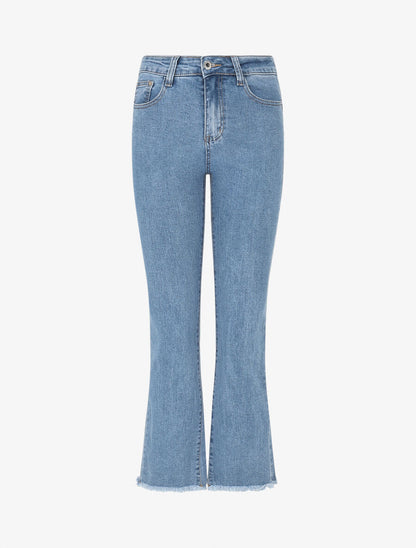 Jean à bords effilochés coupe flare - Bleu - 4