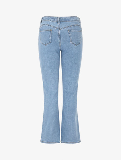 Jean flare taille haute poches boutonnées - Bleu clair - 2