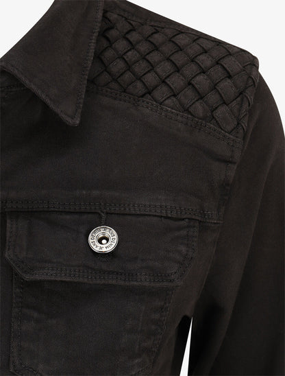 Veste en jean boutonnée et zippée - Noir - 3