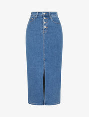 Jupe en jean boutonnée coupe droite - Bleu - 1