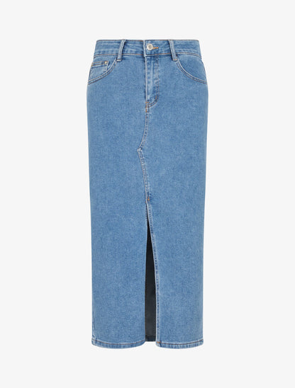 Jupe midi droite en jean - Bleu clair - 1