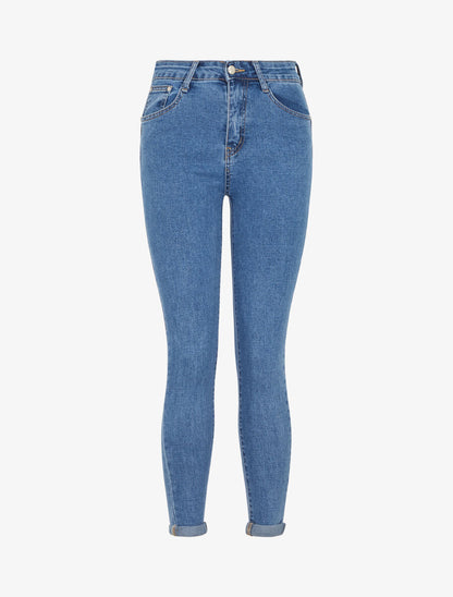 Jean coupe skinny bords retroussés - Bleu - 4