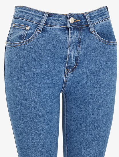 Jean coupe skinny bords retroussés - Bleu - 3
