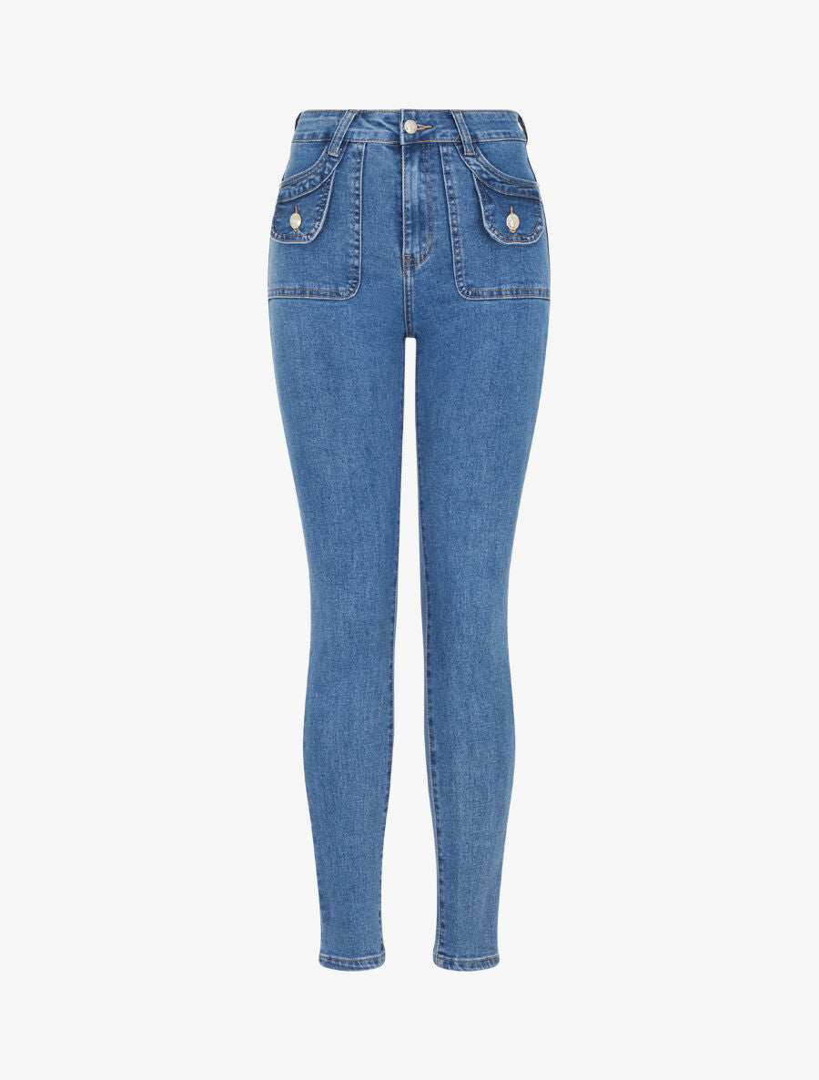 Jean skinny à poches boutonnées - Bleu - 1