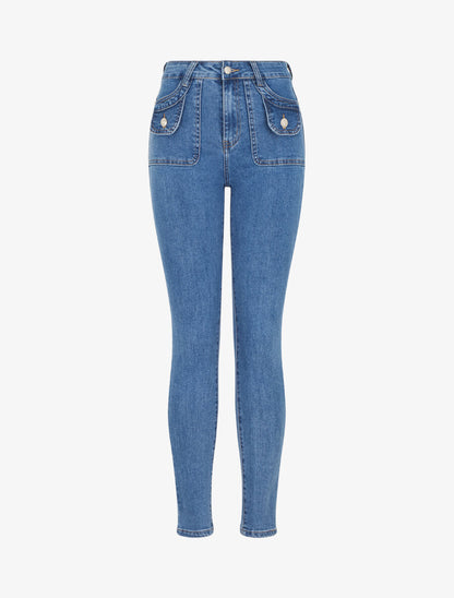 Jean skinny à poches boutonnées - Bleu - 1