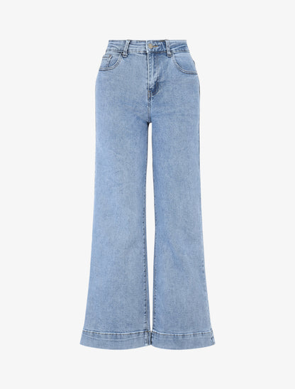 Jean taille haute coupe évasée - Bleu - 1