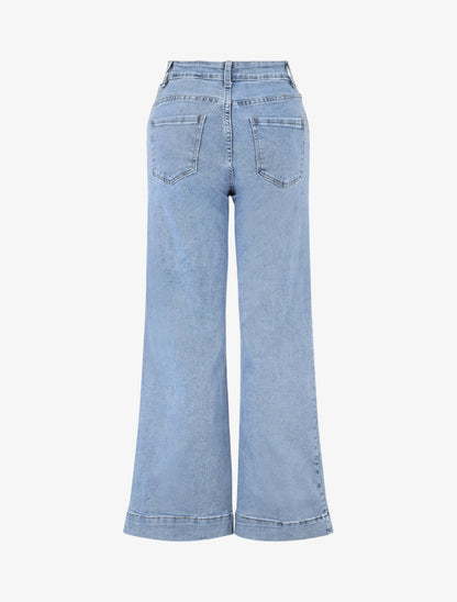 Jean taille haute coupe évasée - Bleu - 2