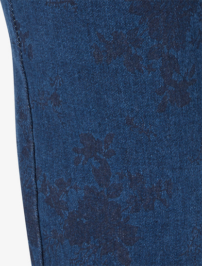 Jean droit taille standard à motif fleuri - Bleu brut - 3
