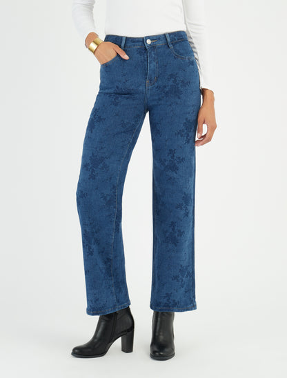 Jeans mit Standardgröße und Blumenmuster - Blau