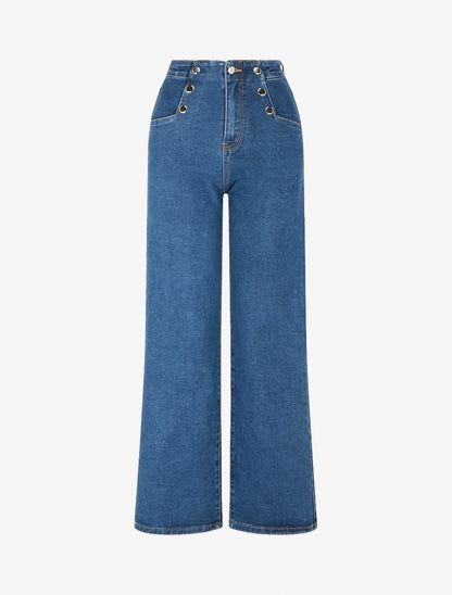 Jean wide leg style pantalon à pont - Bleu - 1