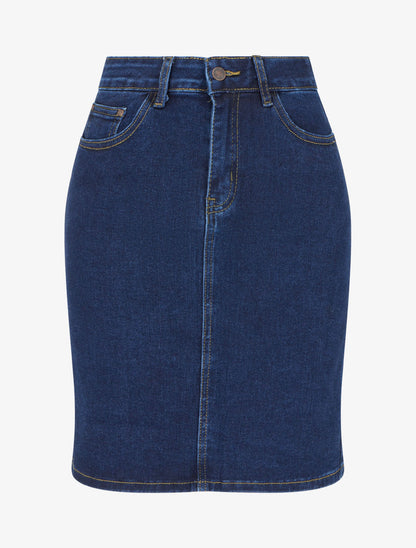 Jupe en jean droite taille haute - Bleu denim - 1