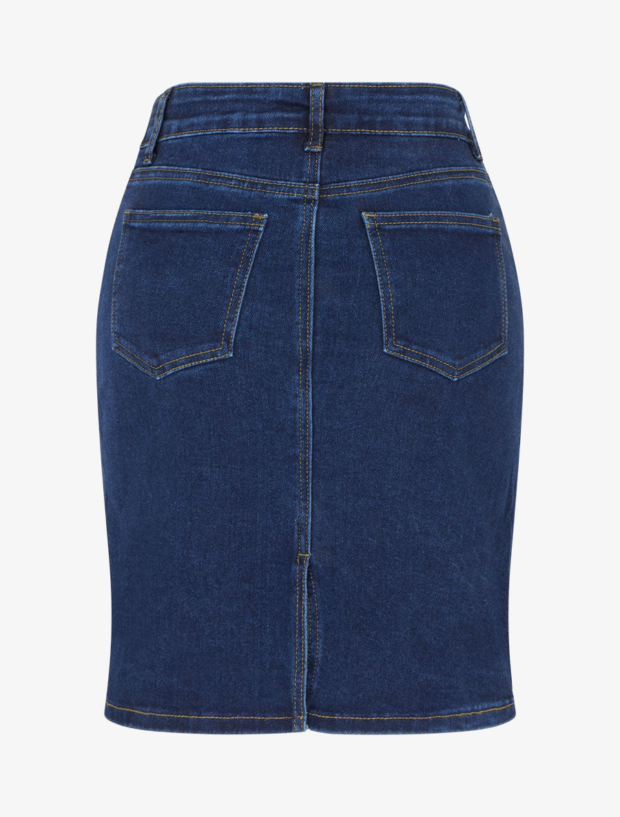 Jupe en jean droite taille haute - Bleu denim - 2