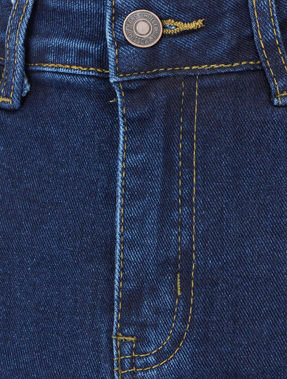 Jupe en jean droite taille haute - Bleu denim - 3