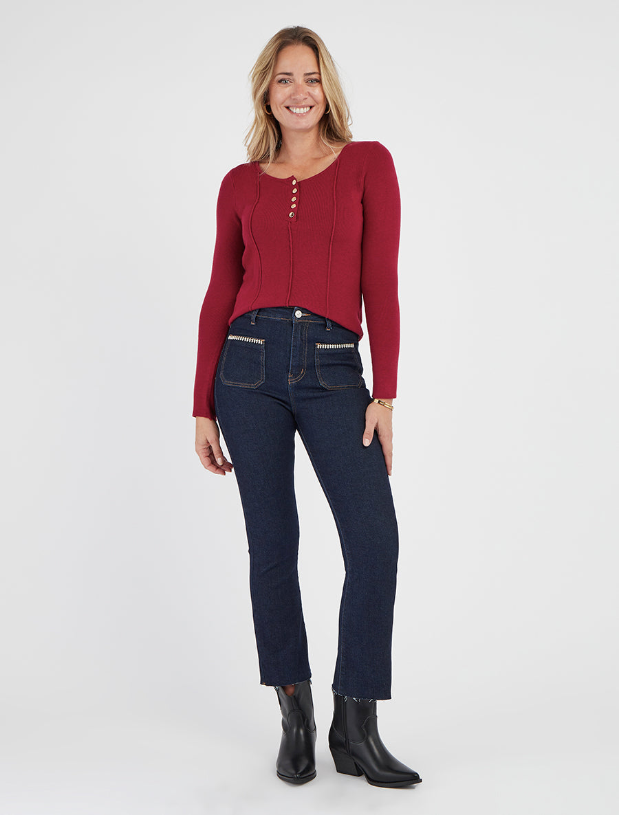 Jeans mit Strass-Taschen im geraden Schnitt - Blau