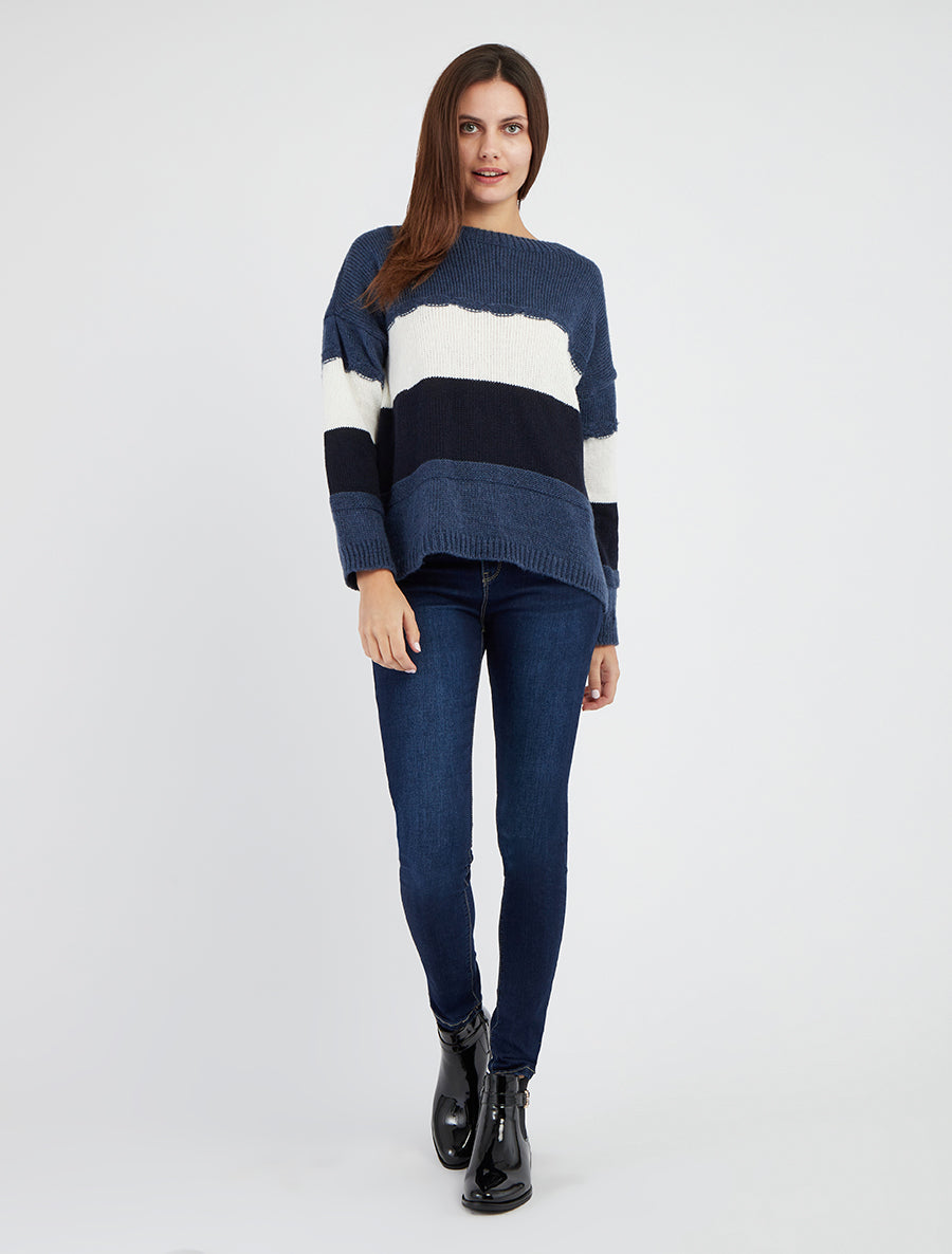 High-Waist Slim Jeans - Blau