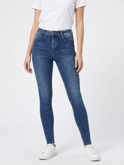 Ausgewaschene Push-up-Skinny-Jeans - Blau