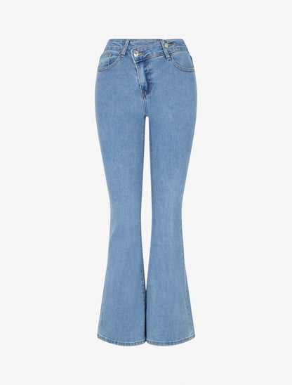 Jean flare push-up à boutonnage croisé - Bleu clair - 1